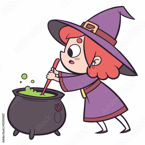 Whimsical Witch Brew: A charming cartoon illustration of potion preparation