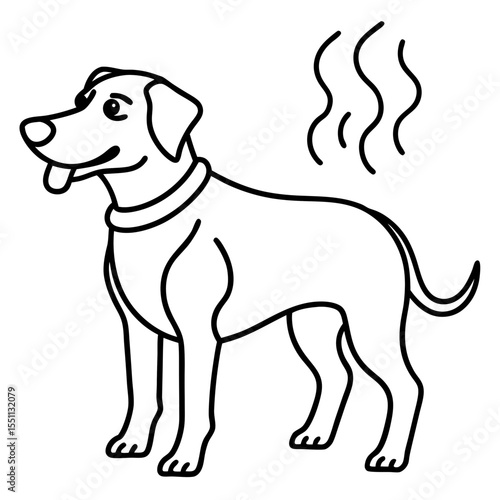 Dog overheating icon with heat waves in line style
