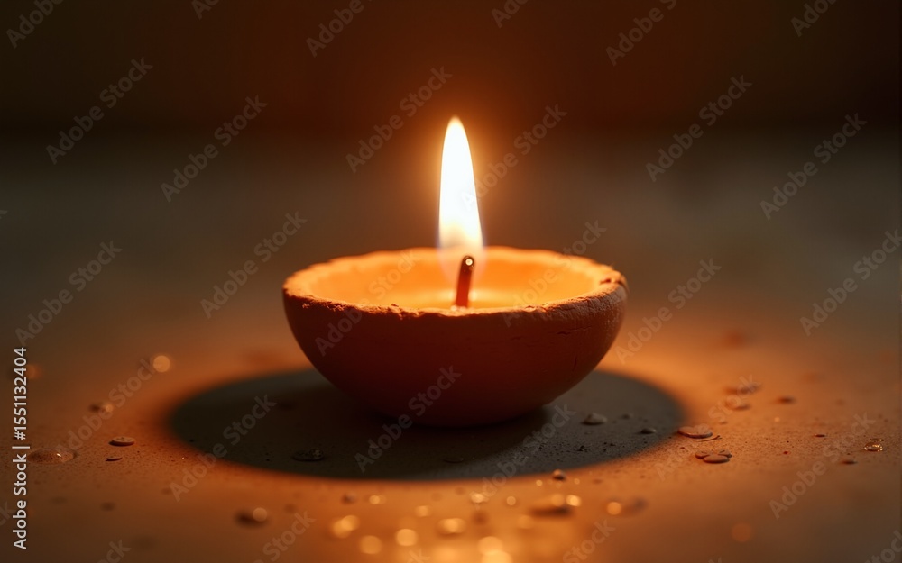 Close up of clay lit light a fire already on Diya or oil lamp, studio shot on concrete background, Decoration of Hinduism rangoli, Happy celebration Deepavali or Diwali festival concept. High quality Close up of clay lit light a fire already on Diya or oil lamp, studio shot on concrete background, Decoration of Hinduism rangoli, Happy celebration Deepavali or Diwali festival concept. High quality