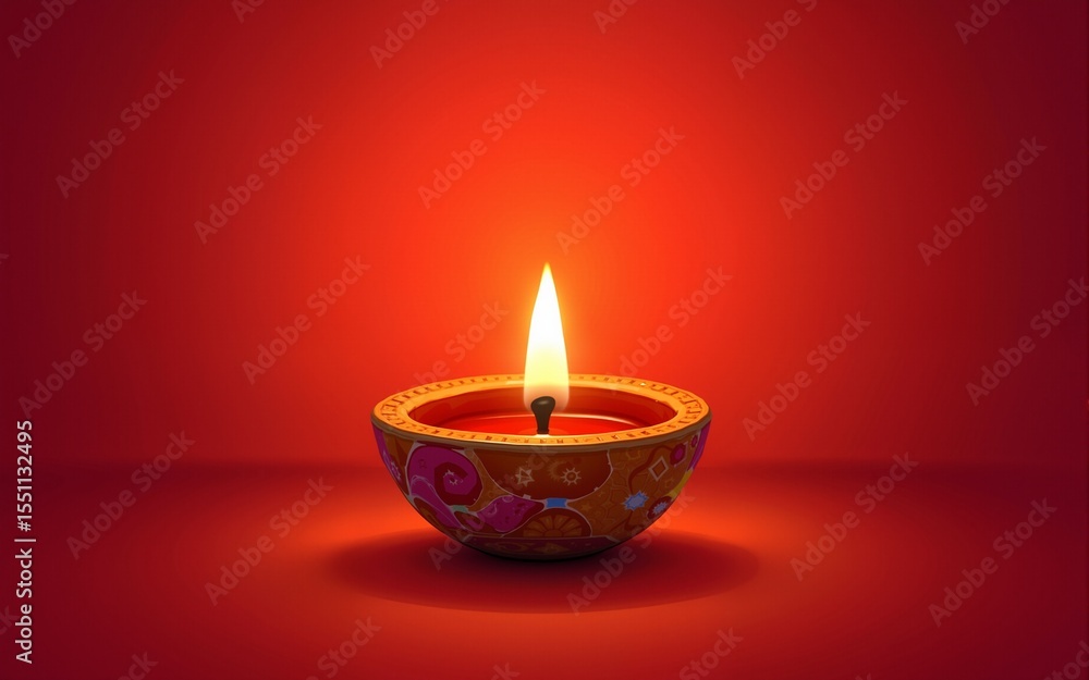 Happy Diwali - Clay Diya lamps lit during Diwali, Hindu festival of lights celebration. Colorful traditional oil lamp diya on red background. High quality Happy Diwali - Clay Diya lamps lit during Diwali, Hindu festival of lights celebration. Colorful traditional oil lamp diya on red background. High quality