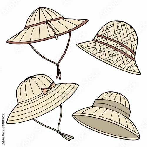 Artistic rendition showcasing an array of sun protection headwear options illustration