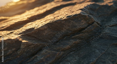 Golden Hour Rock Texture Close-up Photography of Rough, Weathered Stone Surface