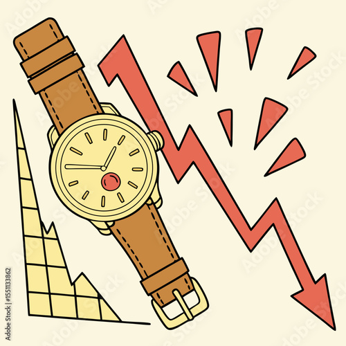 Time is money slipping away, conceptual illustration of financial downturn