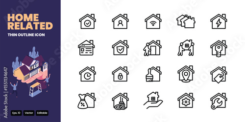 home thin outline icon set vector design good for web and mobile app