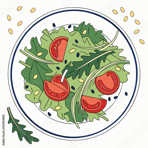 A vibrant hand-drawn salad illustration showcasing fresh ingredients and visual appeal