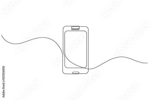Smart phone continuous one line drawing and minimalist style isolate outline illustration