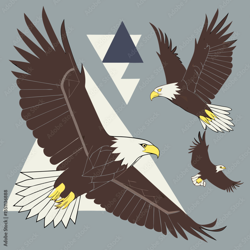Fototapeta premium Stylized eagle vectors with geometric triangle background for graphics
