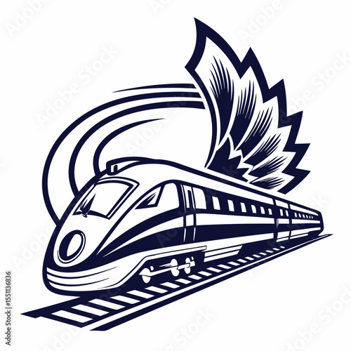 Monochrome stylized train emblem conveying rapid transit and progressive future