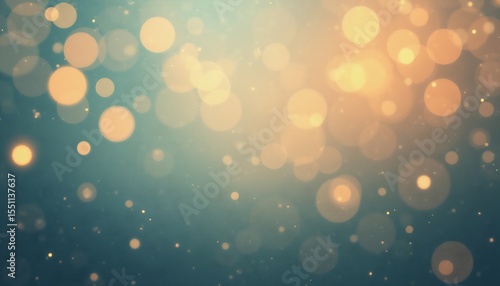 Elegant Gold Bokeh Lights with Sparkles on Teal Christmas Vibe Abstract Background
