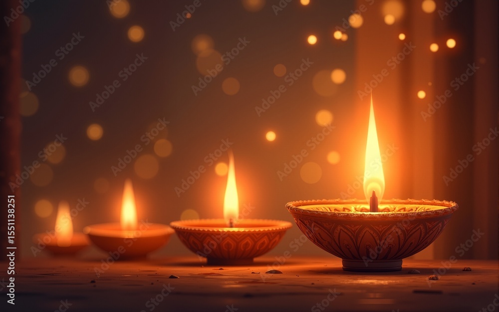 burning candles in diwali indian Temple Celebrations ai generated art. High quality burning candles in diwali indian Temple Celebrations ai generated art. High quality