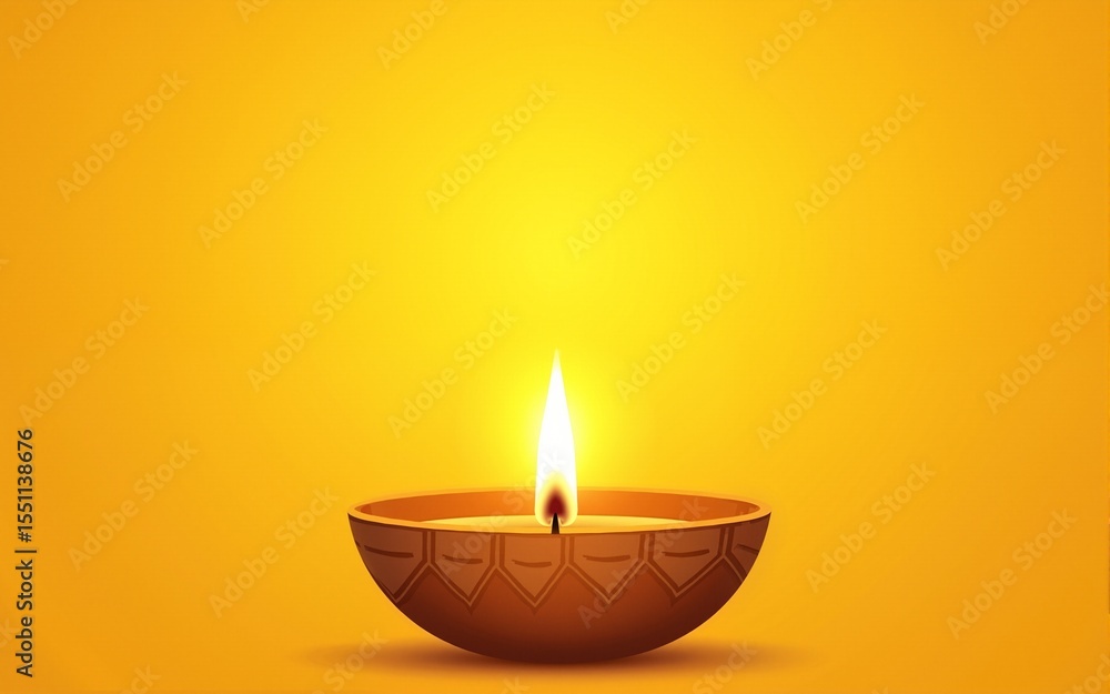 Deepavali or Diwali template or copy space. Beautiful burning diwali diya (india oil lamp) isolated on yellow background. Festival of Lights celebration vector illustration. High quality Deepavali or Diwali template or copy space. Beautiful burning diwali diya (india oil lamp) isolated on yellow background. Festival of Lights celebration vector illustration. High quality
