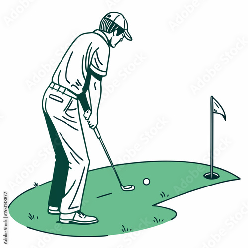 Vector illustration depicting a golfer aiming to put the ball into the hole