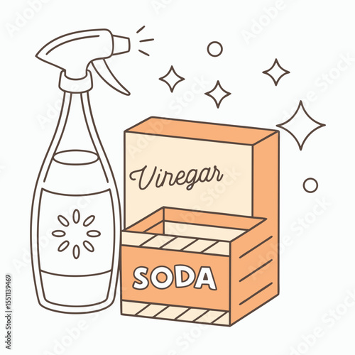 Effective and ecological household cleaning illustration featuring vinegar and baking soda