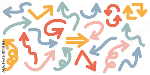 手書きのカラフルな矢印アイコンセット