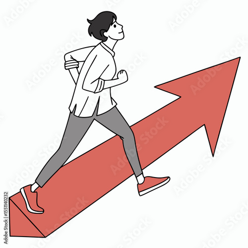 Character climbing symbolic arrow showcasing progress and upward trajectory