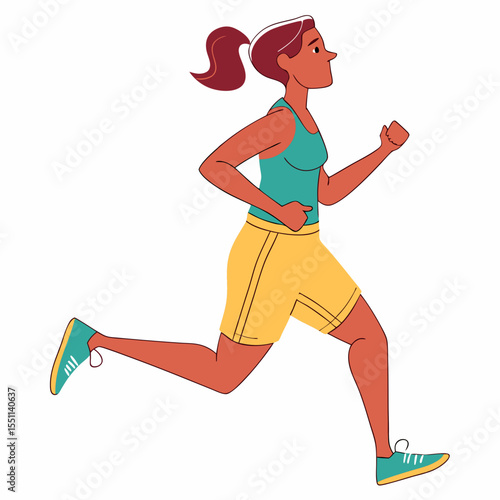 Dynamic illustration of a woman jogging, showcasing athleticism and vitality