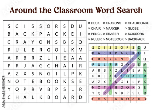 Classroom Word Search Puzzle with Solutions for Educational Activities