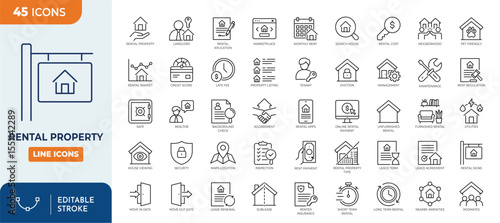 Rental property line editable icon set. Editable stroke. Vector illustration