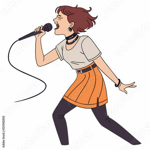 Dynamic female vocalist passionately singing into microphone with intense emotion