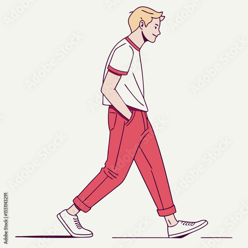 Stylized illustration of a nonchalant person walking with casual attire