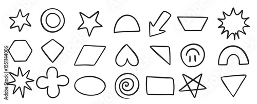 basic geometric shapes doodle hand drawn icon outline drawing learning games math flat figure.