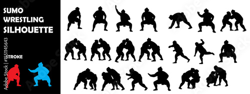 Sumo Wrestling Silhouette Vector Set – Traditional Japanese Sport and Power Combat Illustration