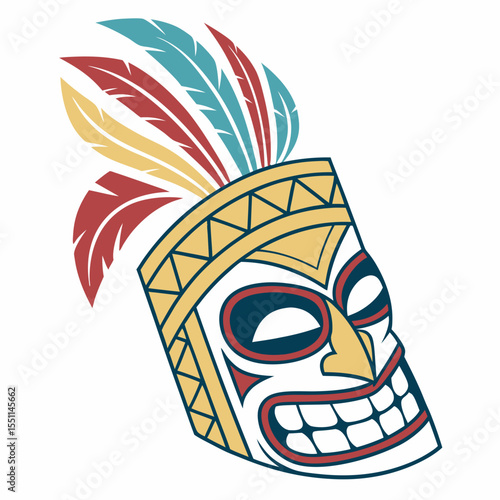 Stylized tiki mask illustration evoking polynesian culture and traditional motifs