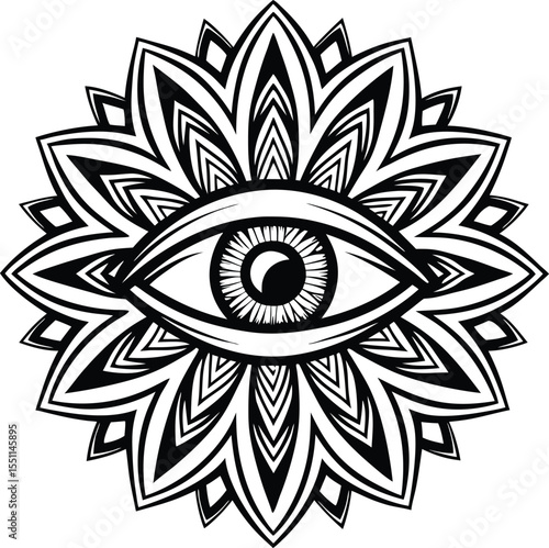 Eye Mandala Vector Icon  – Mystical Third Eye Symbol, Spiritual Clipart for Tattoo, Meditation, Sacred Geometry, Esoteric Artt