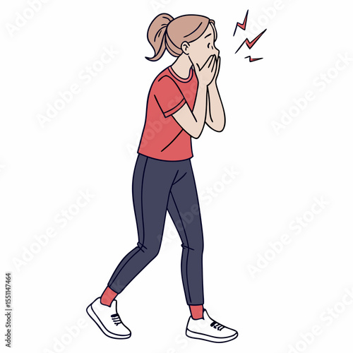 Startled Woman with Hands Over Mouth Expressing Shock and Disbelief Cartoon Illustration