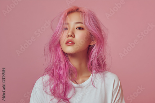 Wallpaper Mural ピンクの髪色のアジア人女性、韓国人、日本人、ヘアカラー Torontodigital.ca