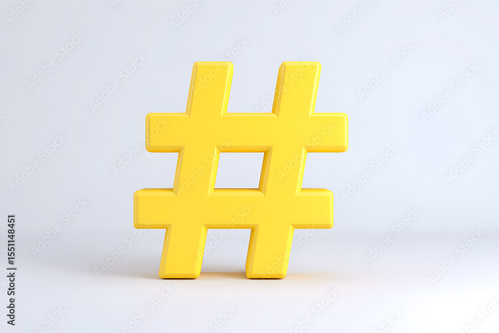 Obraz premium Yellow Hashtag Symbol, isolated on white background, isolated on white background