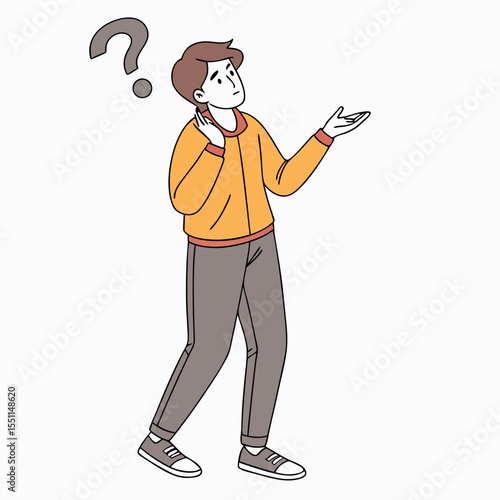 Man with questioning expression facing a dilemma depicted in simple illustration