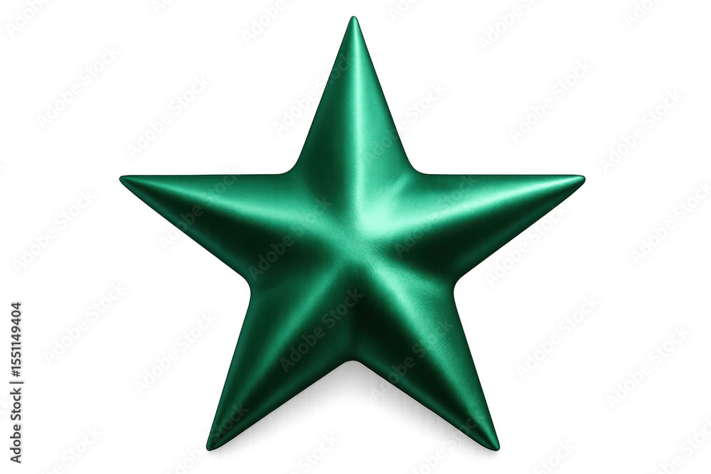 Obraz premium 3d rendering featuring a vibrant five-pointed green star, showcasing metallic reflections against a transparent background