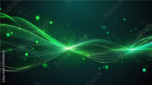 Glowing abstract green and blue background with stars and futuristic design