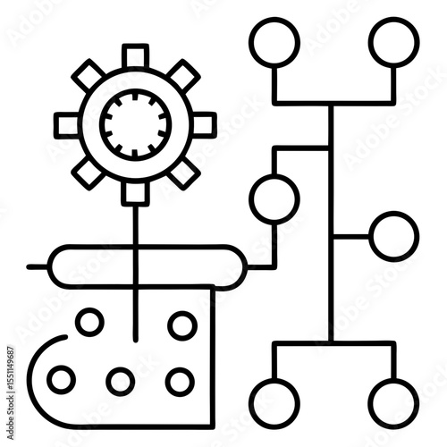 Machine learning workflow line art vector illustration 