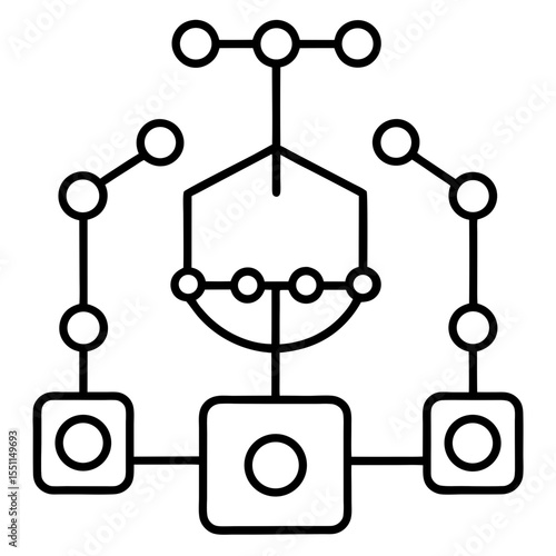 Machine learning workflow line art vector illustration 