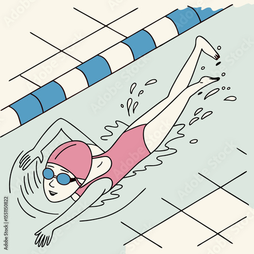 Swimmer silhouette in a pool showcasing streamlined form and graceful motion