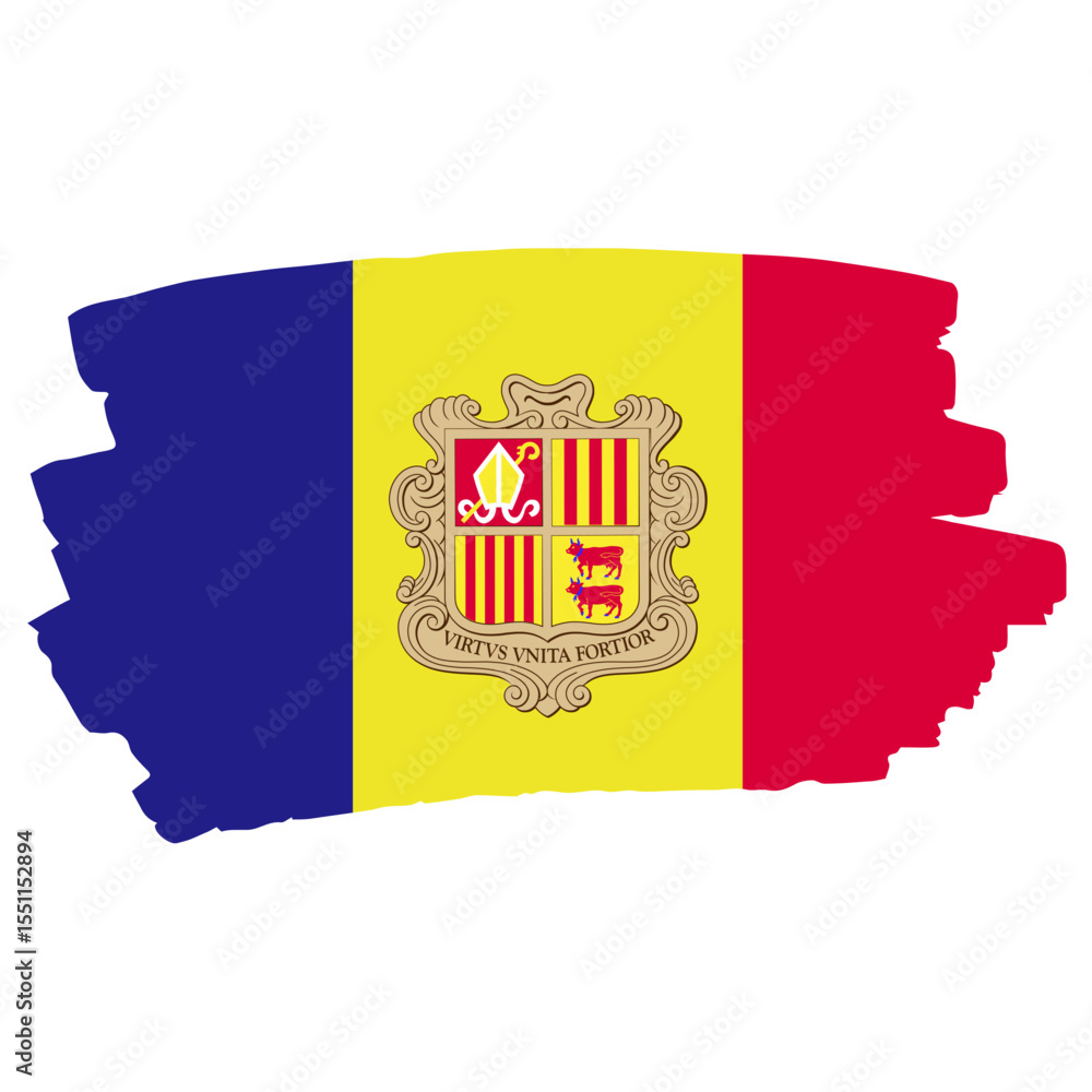 Obraz premium Andorra's national flag depicted with a textured, paint-stroke effect.
