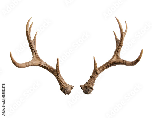 Curved deer horns on transparent background 