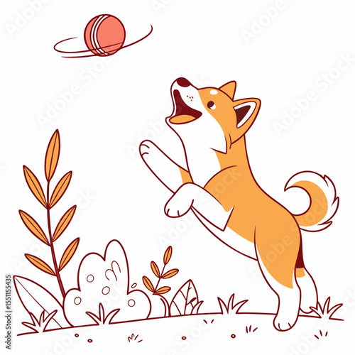 Playful Pup's Outdoor Adventure: A Cheerful Cartoon Depicting Joyful Interaction