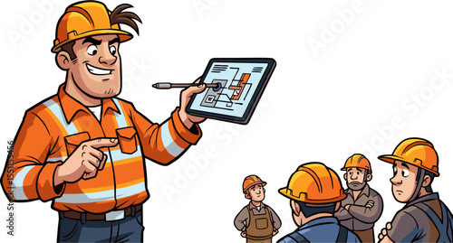 Construction Worker Demonstrating Project Plan to Colleagues