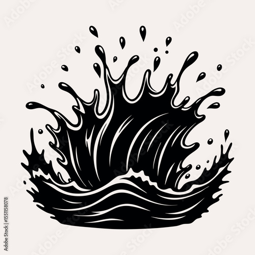 Water splash and wave silhouette vector icon