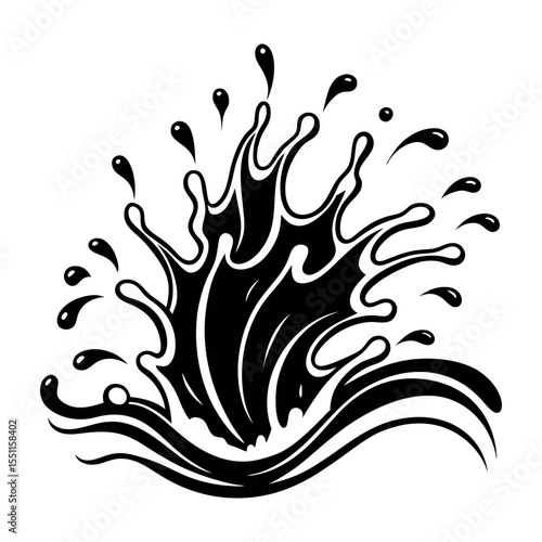 Water splash and wave silhouette vector icon