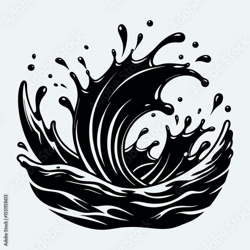 Water splash and wave silhouette vector icon