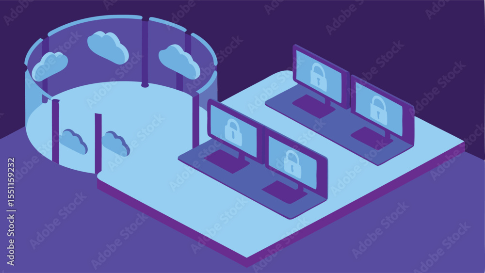 Fototapeta premium Cloud network security center with holographic fir