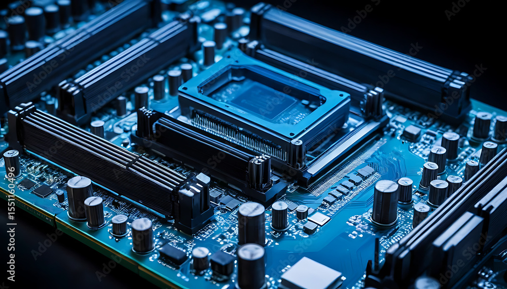 Close-up of Computer Motherboard with CPU Socket Close-up of Computer Motherboard with CPU Socket