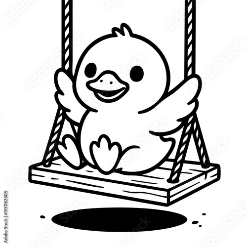 Girl on Swing with Sword and Vintage Wooden Sailboat Illustration