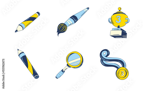 School and Education Supplies Elements Set