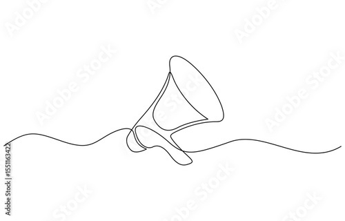 Continuous one line drawing of horn speaker signs and symbol for announcement, Vector illustration, Loudspeaker one line continuous. Line art megaphone. Hand drawn pro.