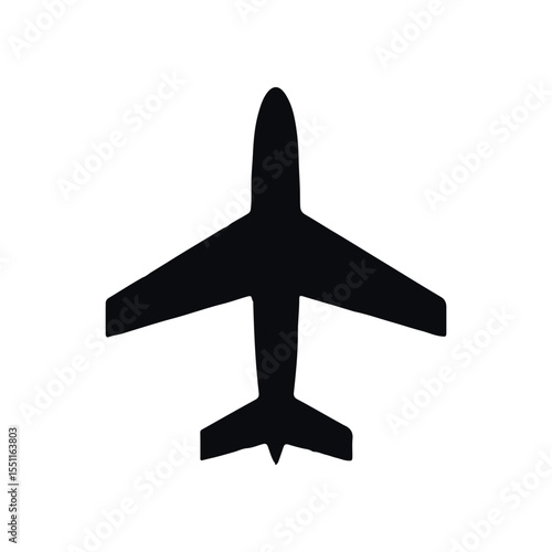 Aviation Icon: A sleek, minimalist silhouette of an airplane in black, captured from a directly overhead perspective, representing air travel and exploration.
